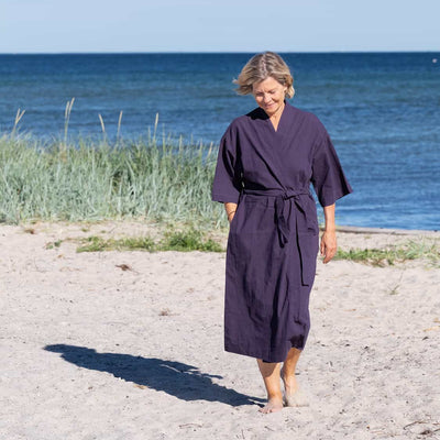 Kimono i hør og bomuld - blå